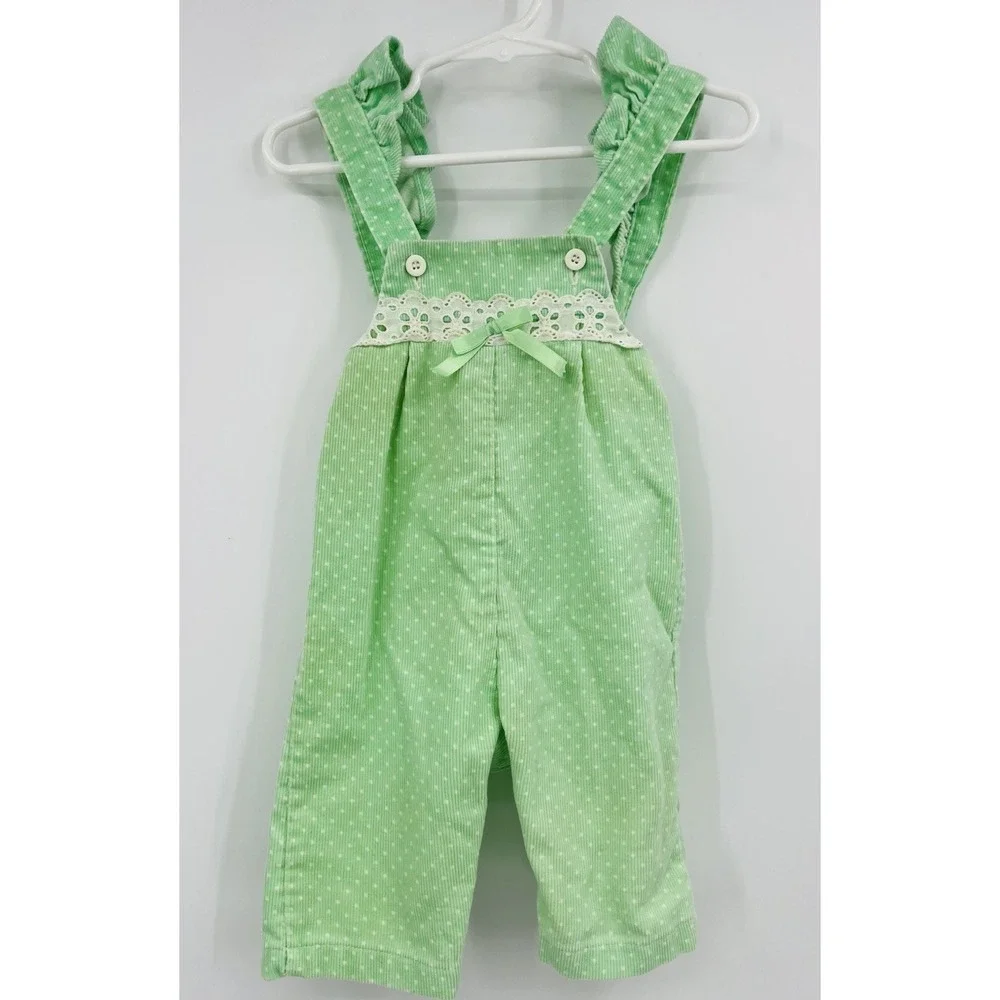 Vintage Healthtex Polka Dot Corduroy Overalls Size 3 Months Ruffles